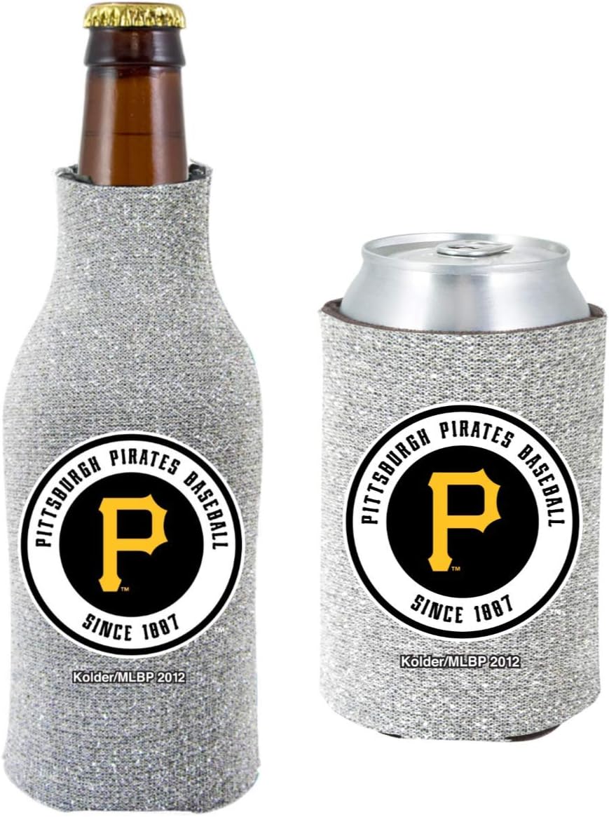 MLB Baseball Team Logo Womens Glitter Bottle & Can Cooler Set 12oz Neoprene Beverage Drink Holder Sleeve