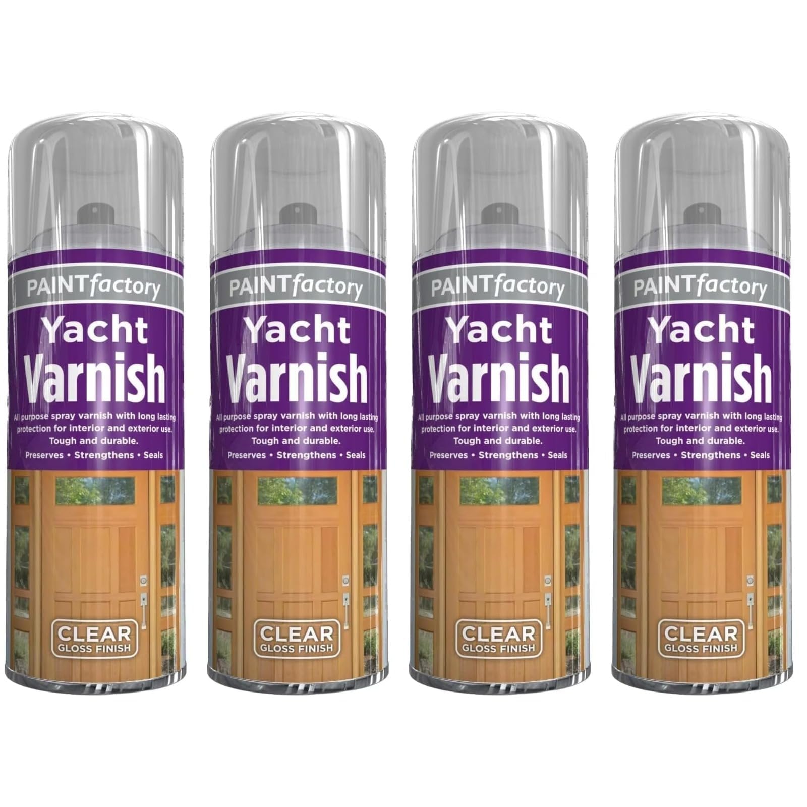 GSV Essentials Clear Gloss Yacht Varnish Spray, All Purpose Spray Varnish Paint, Satin Finish Wood Color Spray Paint ,Long Lasting Protection for Interior & Exterior Use, 400ml (4 PCS)