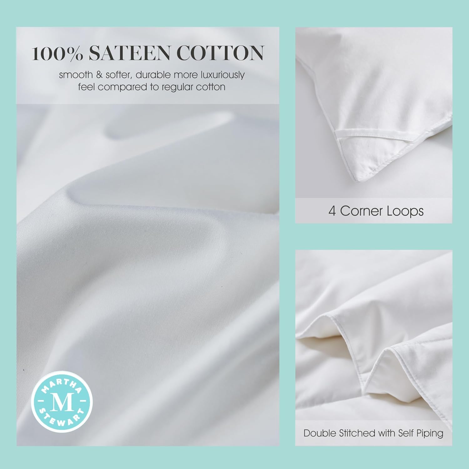 Martha Stewart 650 Fill Power Luxury Fluffy White Down Comforter King Size, Light Warmth Down Duvet Insert 300 Thread Count 100% Cotton Bedding Comforter with Corner Loops, Made in USA -106" x 90"