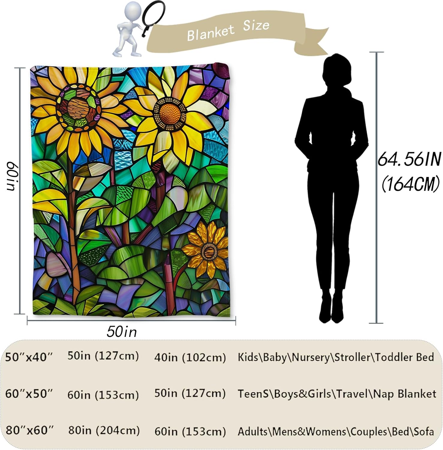 Colorful Sunflower Blanket, Soft Flannel Throw Blanket for Couch, Bed, Travel & Home Decor, Cozy Lightweight Warm Fluffy Fuzzy Blankets for Women Girls 60×50 in