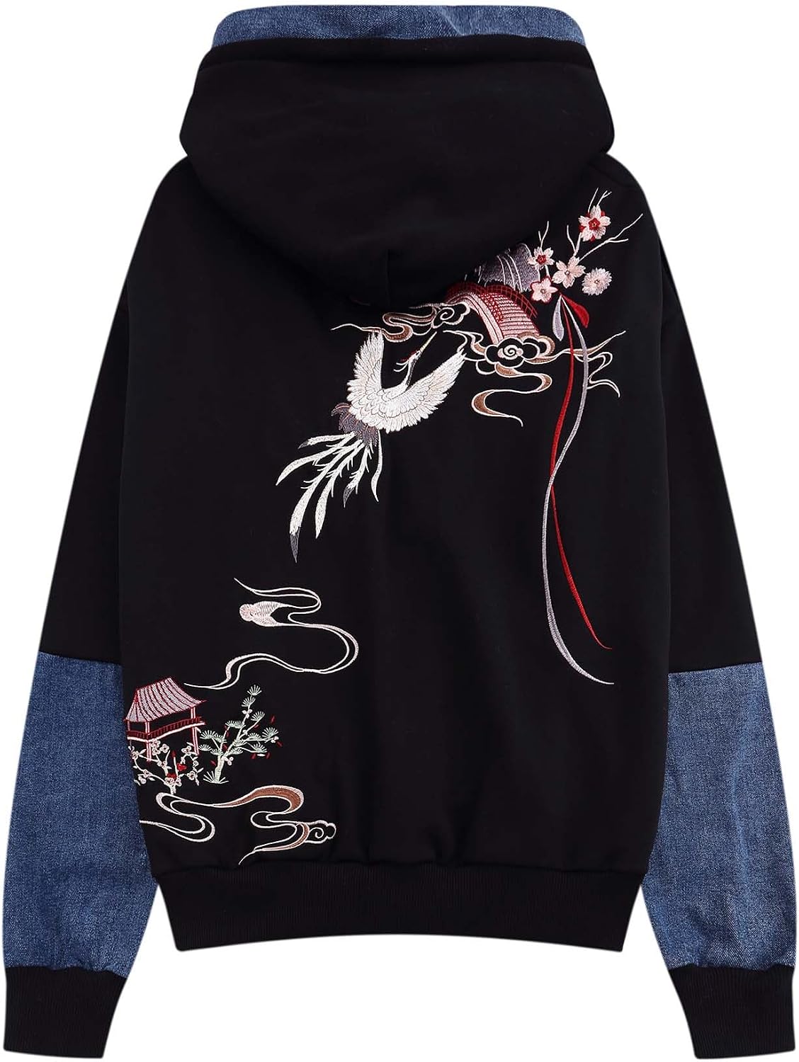 Niepce Inc Japanese Streetwear Men’s Embroidered Graphic Hoodie (Black2, Large)