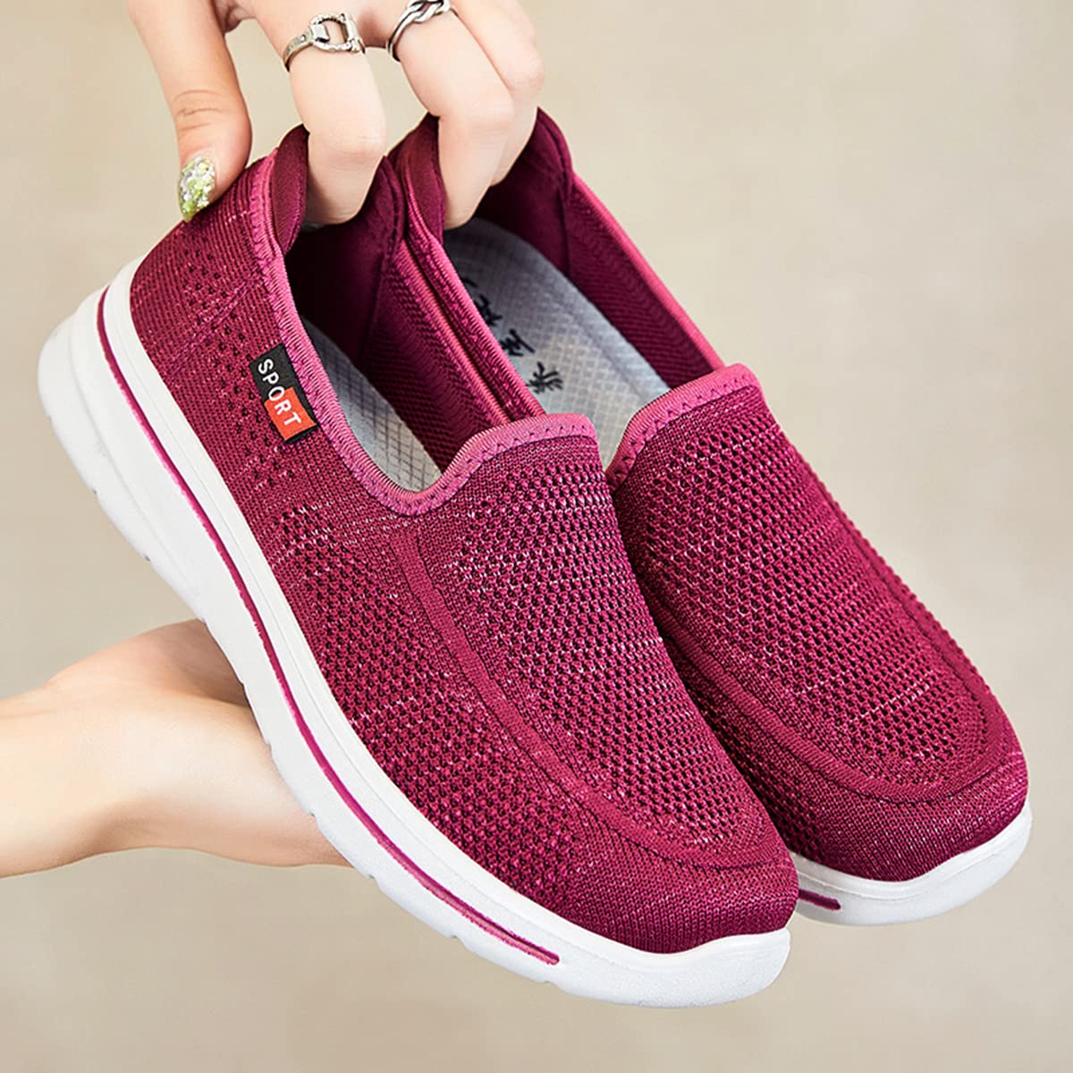 Damskie oddychające wsuwane buty do biegania, niskie buty tenisowe na co dzień lekkie trampki do chodzenia moda siatka antypoślizgowe buty do sukienki