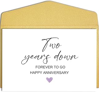 Qiliji Two Years Anniversary Card, 2nd Anniversary Card for Him Her, Second Wedding Anniversary Card for Couples Husband Wife, Two Years Down Forever To Go