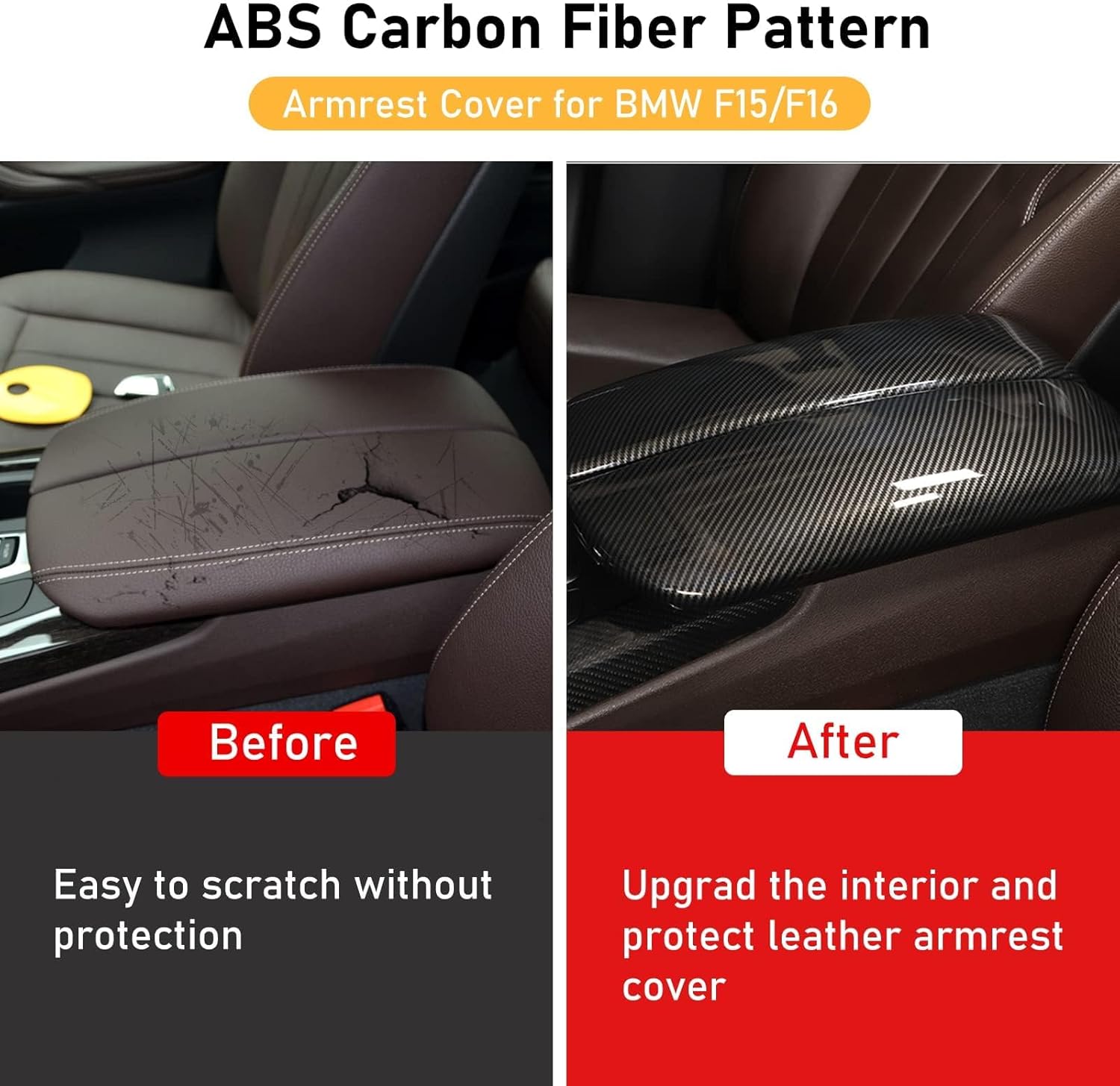 TTCR-II Compatible with BMW X5 Console Cover X6, for 2014-2018 X5 Center Armrest Box Cover, 2 PCs Carbon Fiber Console Covers for X5 F15 2014-2018 and X6 F16 2015-2019 (Snap-on, Not Real Carbon Fiber)