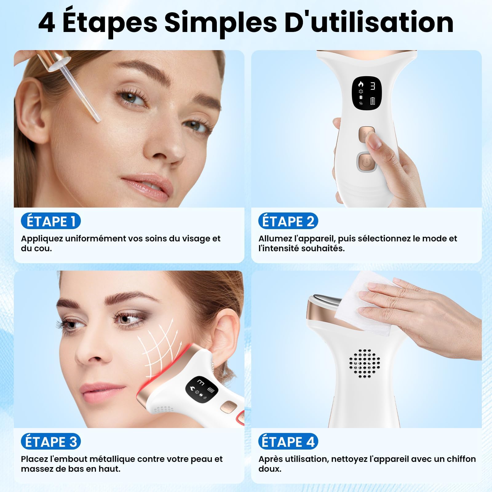 Massage Visage Appareil Anti Rides: Masseur Double Menton Lifting à 15°C Froid et 45°C Chaleur - Appareil de Beauté Electrique à 7 Modes LED 7 Couleurs - EMS Appareil Cou de Gua Sha Visage, Blanc
