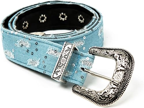 Miniatura 6 de ILuvatar Cinturón de mezclilla para mujer, correa de cintura azul para pantalones de vestir, cinturón de mezclilla