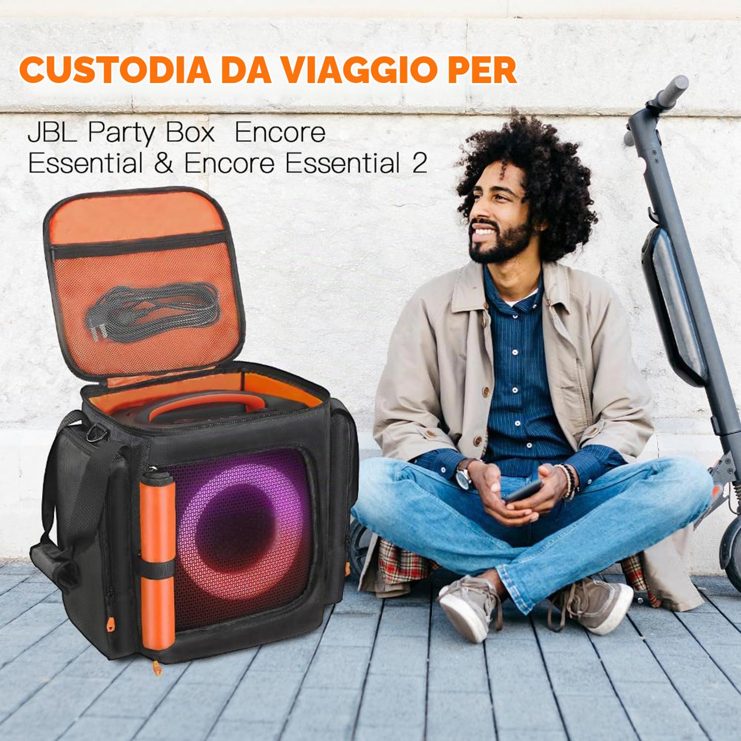 Custodia da viaggio per altoparlanti, compatibile con JBL Partybox Encore Essential/Essential 2, custodia da viaggio con tasche per caricabatterie, accessori per microfono