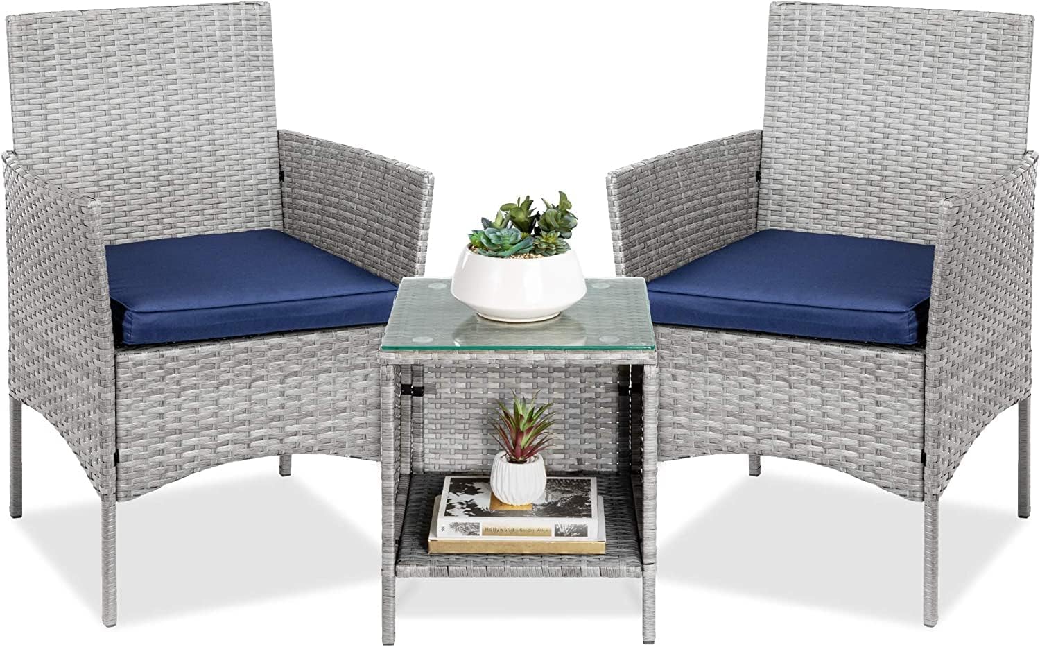Eokm 3Piece Outdoor Wicker Conversation Bistro Set, Space