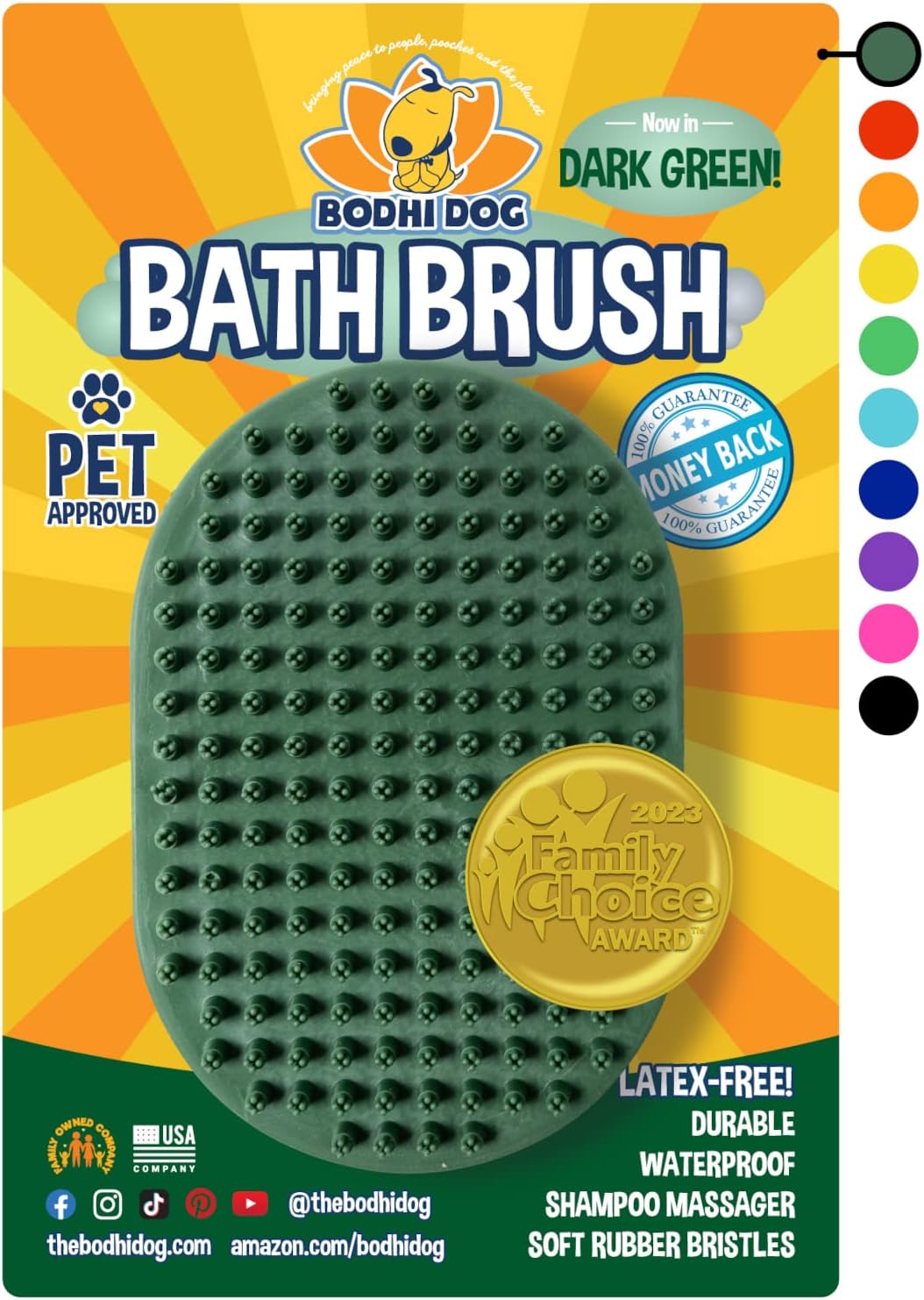 Shampoo Brush - Pet Grooming & Bath Supplies for Dogs and Cats - Bath Brush for Long & Short Hair - Premium Scrubber for Shower, Bathing & Massage (One Pack, Dark Green)