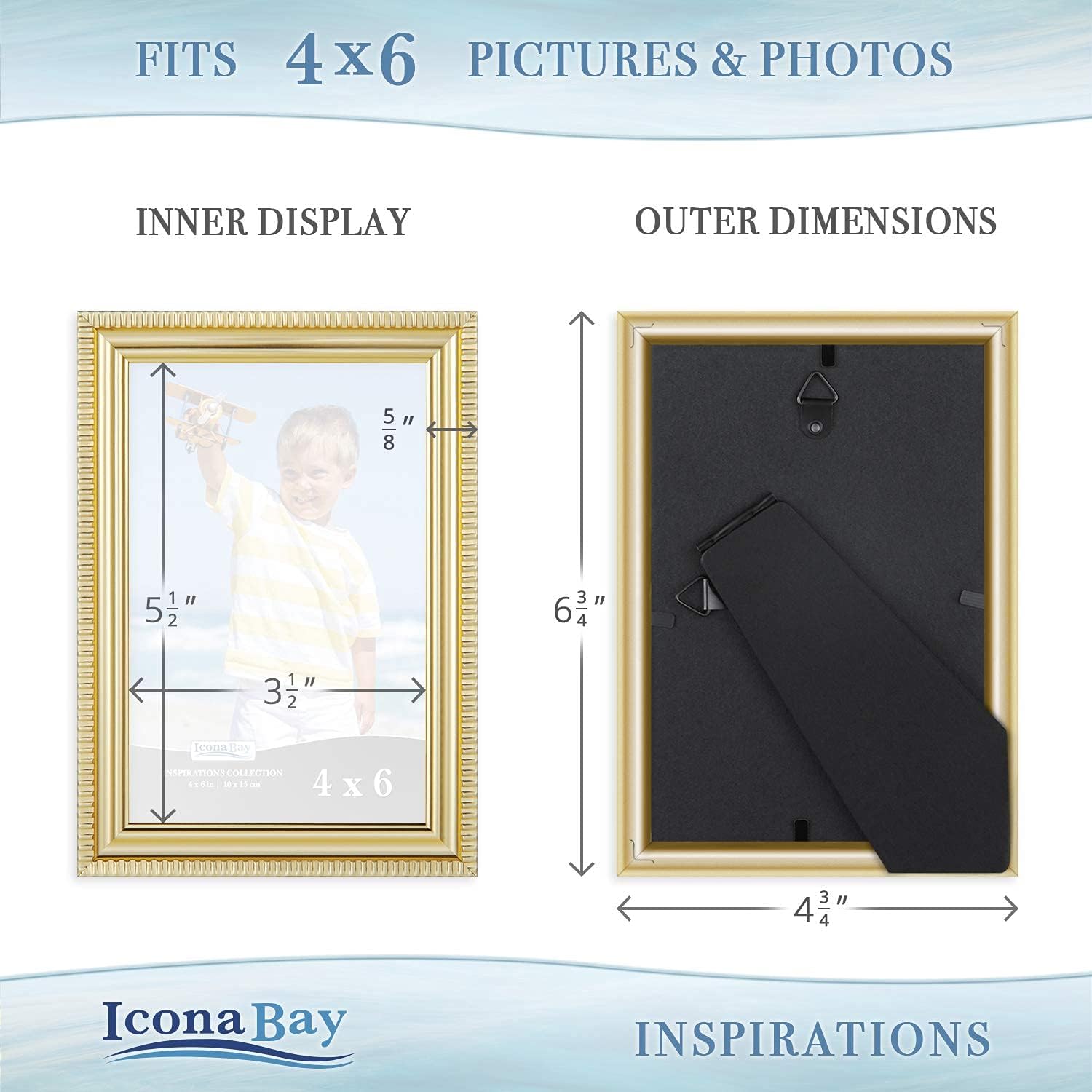 Icona Bay, 6x4 inch Picture Frames, Gold, 6 Pack, Beautifully Detailed Moulding, Contemporary Picture Frame Set - Image 4