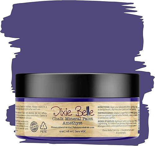 Pintura para muebles con acabado de tiza Dixie Belle Paint Company - Amatista (4oz) - Pintura mineral de tiza chic púrpura profundo mate para