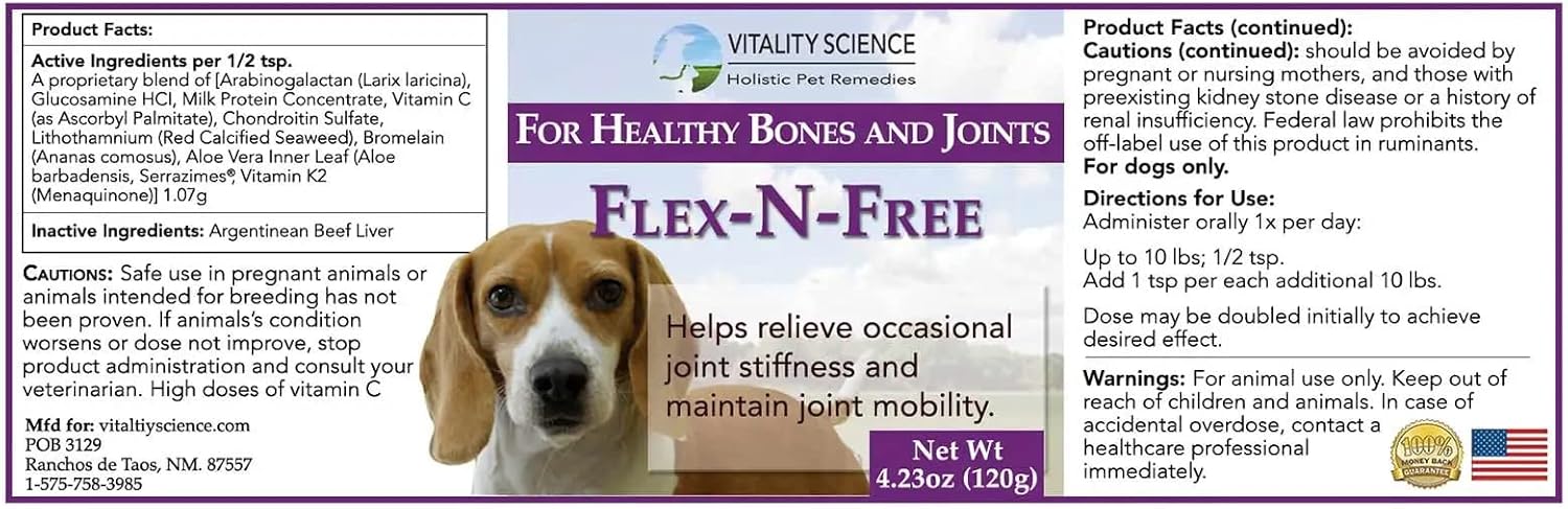 Vitality Science Flex N Free + Vital Pet Lipids for Dogs | 2 Part Program | Promotes Bone Development & Joint Health | Relieves Stiffness | Neurological & Hormonal Support | 100% Safe (Large)
