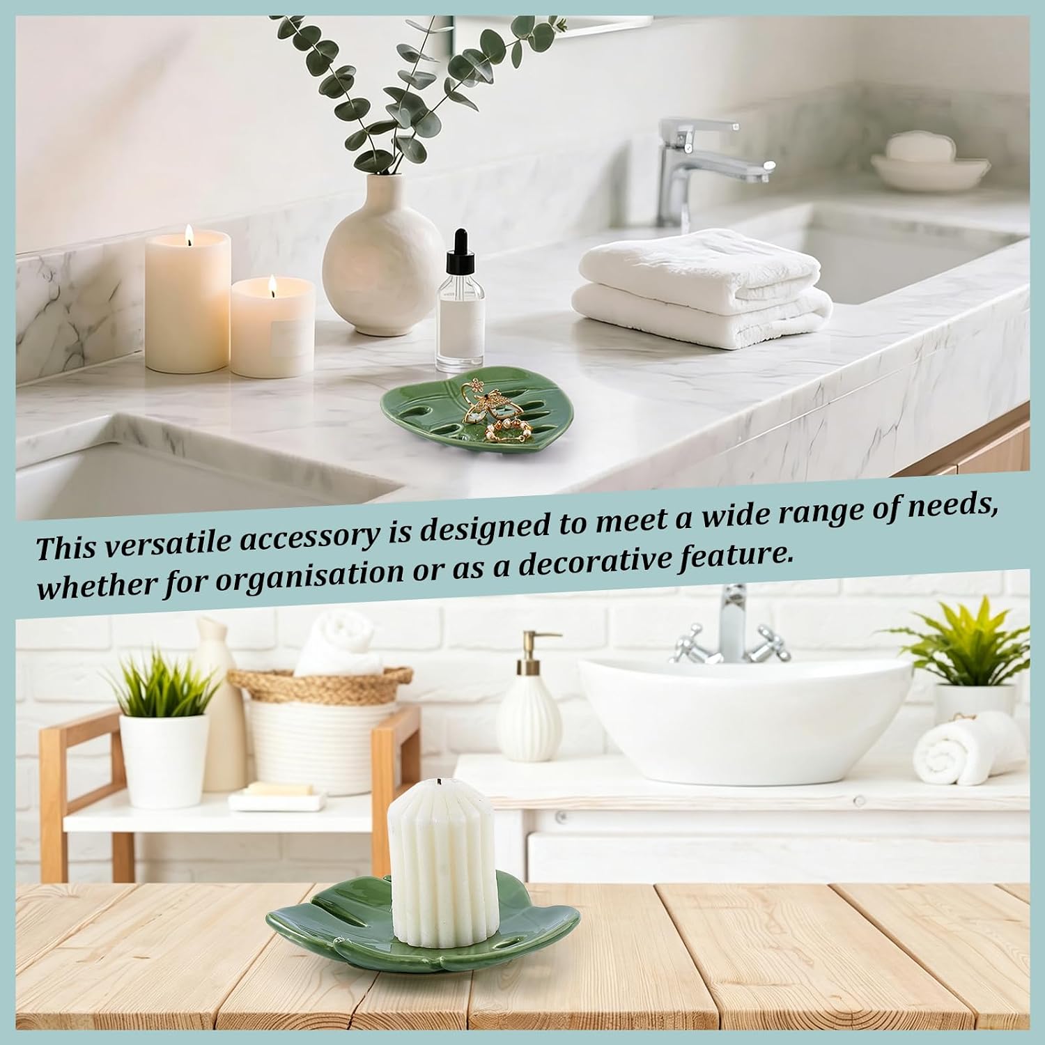2PCS Ceramic Spoon Rest for Stove Top Green Leaf Spoon Holder Large and Small Spoon Rest Set for Kitchen Counter Monstera Leaf Shaped Tray Jewelry Dish Cute Kitchen Decor Gift