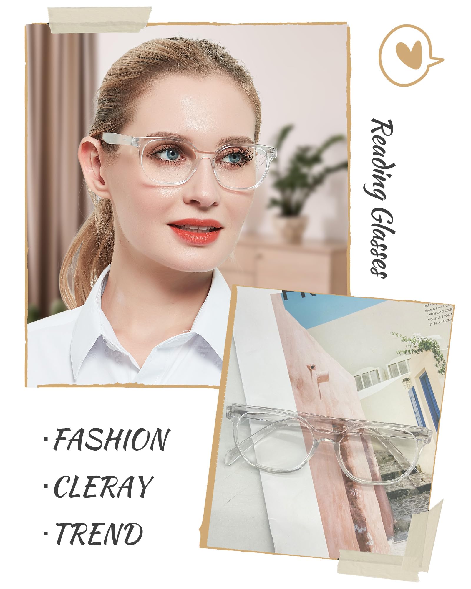 MARE AZZURO Clear Frame Reading Glasses 2.5 Women, Lightweight Readers 0 1.00 1.25 1.50 1.75 2.00 2.25 2.50 2.75 3.00 3.50 (Transparent, 250)