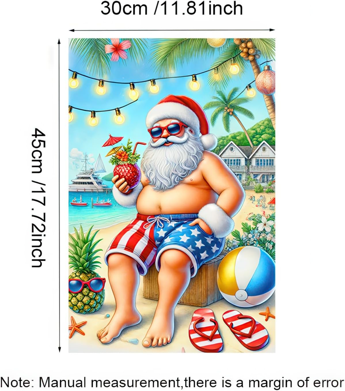 Tropical Christmas Santa Garden Flag 12x18 Inch Double Sided Holiday Beach Santa with Drink Small Outdoor Yard Flag Seasonal Welcome Garden Banner for Porch Lawn Patio Christmas Decor - Image 6