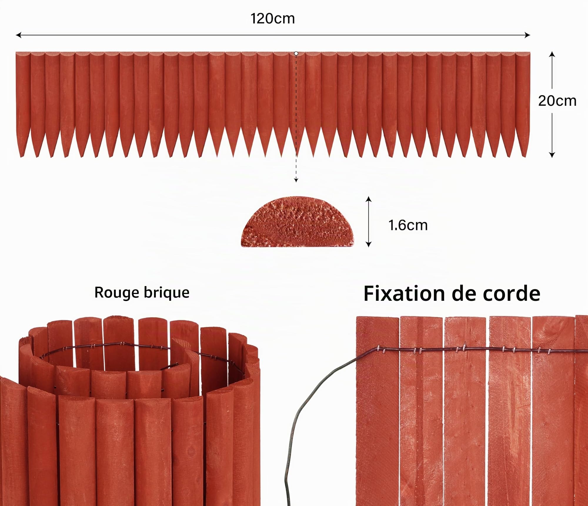 Bordure de Jardin Bois Clôture Flexible pour Jardin, Pelouse, Paysage, Bordure a Planter Décorative 120 cmx20 cm
