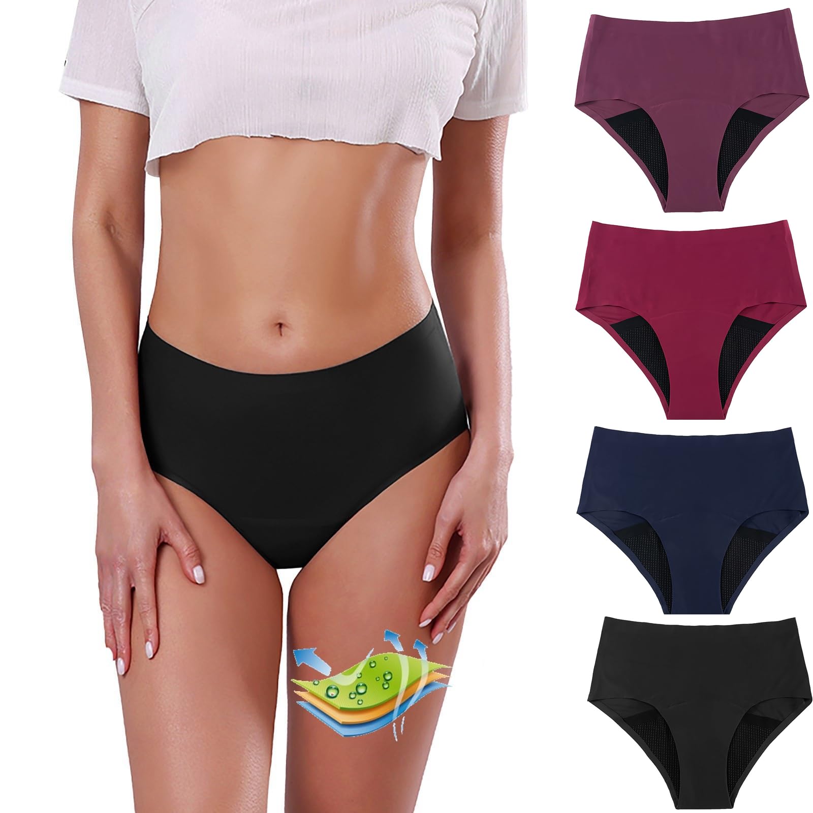 QIUhhpuy Mujer Niñas Pantalones Menstruales para Natación, Bikini, Ropa Interior Menstrual a Prueba de Fugas, Pantalones de Natación de Cintura Alta Traje de baño Menstrual Braga del Bikini Impermeable