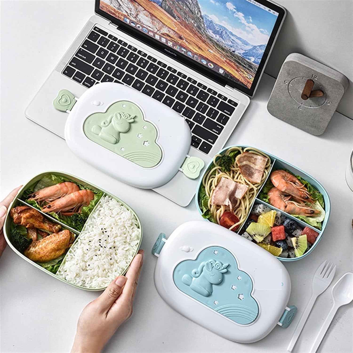 Bento Boxes Lunch Box Outdoor Camping Picnic Snack Container Microwae Bento Lunch Box (Color : Blue)