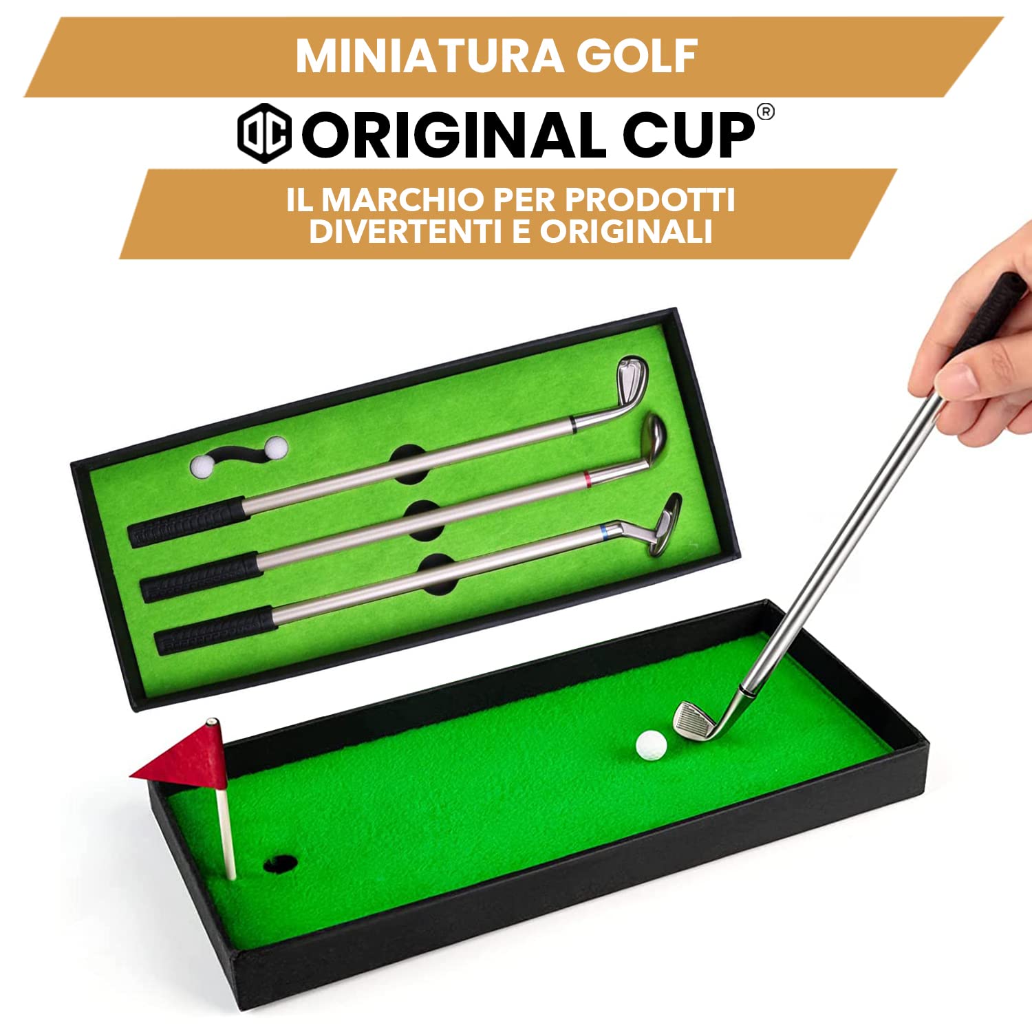 SmartGreen® - Set da golf in miniatura con 3 penne da golf, 1 green, 2 palline, 1 bandiera - Idea regalo per la festa del papà per i golfisti - I migliori giochi e accessori