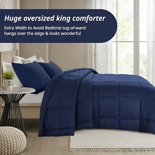 Miniatura 3 de HOMBYS Edredón King extragrande de 120 x 120 pulgadas, relleno de edredón alternativo ligero acolchado para todas las estaciones, azul marino, 8