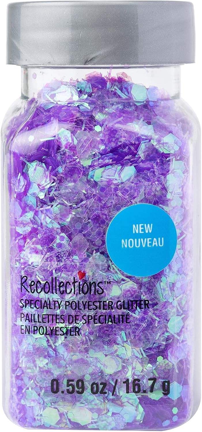 Purple Mixed Shape Tinsel Specialty Polyester Glitter by Recollections – 0.59 oz Jar, Decorative Plastic Glitter for DIY Crafts & Decorations, 12 Pack