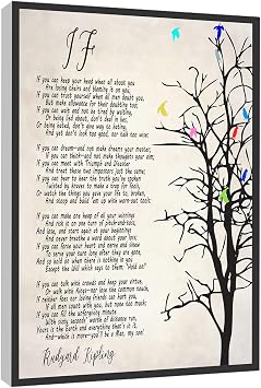 RCVTVPV If Kipling Poem Wall Art Rudyard Kipling Inspirational Poem Poster Canvas Wall Art For Home Office Framed Ready to Hang 12"x18"