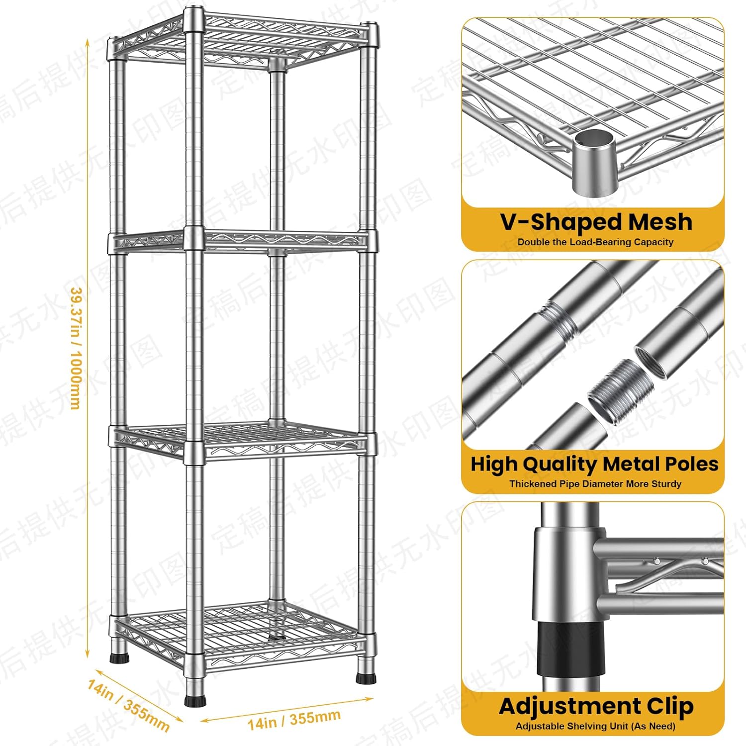 14" Metal Wire Shelving Unit Storage Shelves 4 Tier Adjustable Shelf Sturdy Steel Rack Standing Units Organizers organize for Laundry Bathroom Kitchen Closet Basement Garage Pantry Narrow Mesh Utility