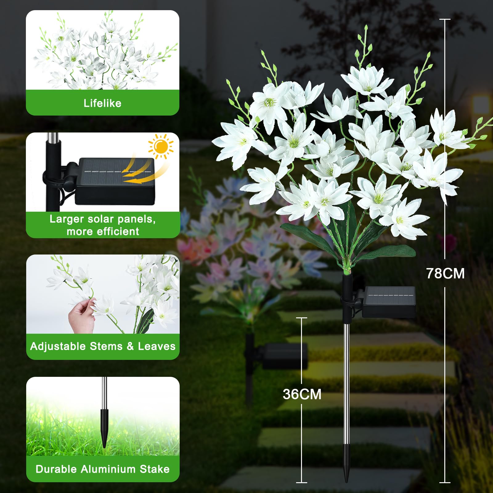 FWLWTWSS Solar Lights Outdoor Garden, 2 Pack Snow Lotus Solar Flowers Waterproof,10-12 Hours Working Time - Image 2
