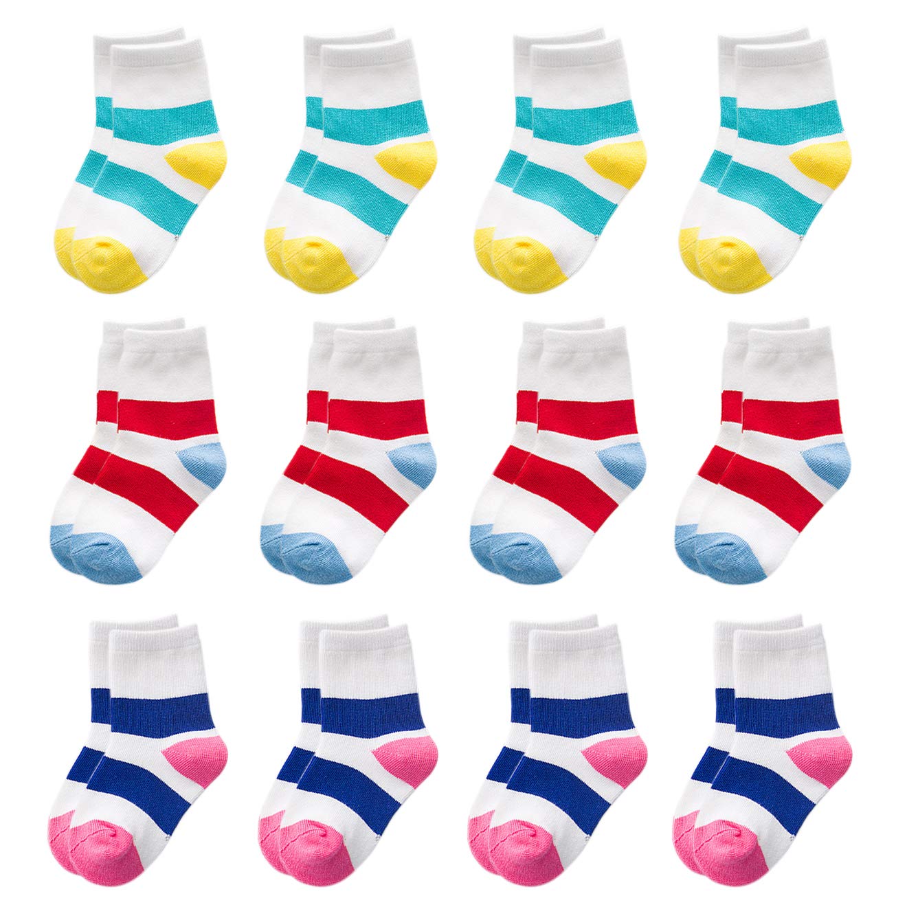 VWU Kids Ankle Socks Colorful Stripes Cotton Socks for Children Girls Boys 12 Pairs