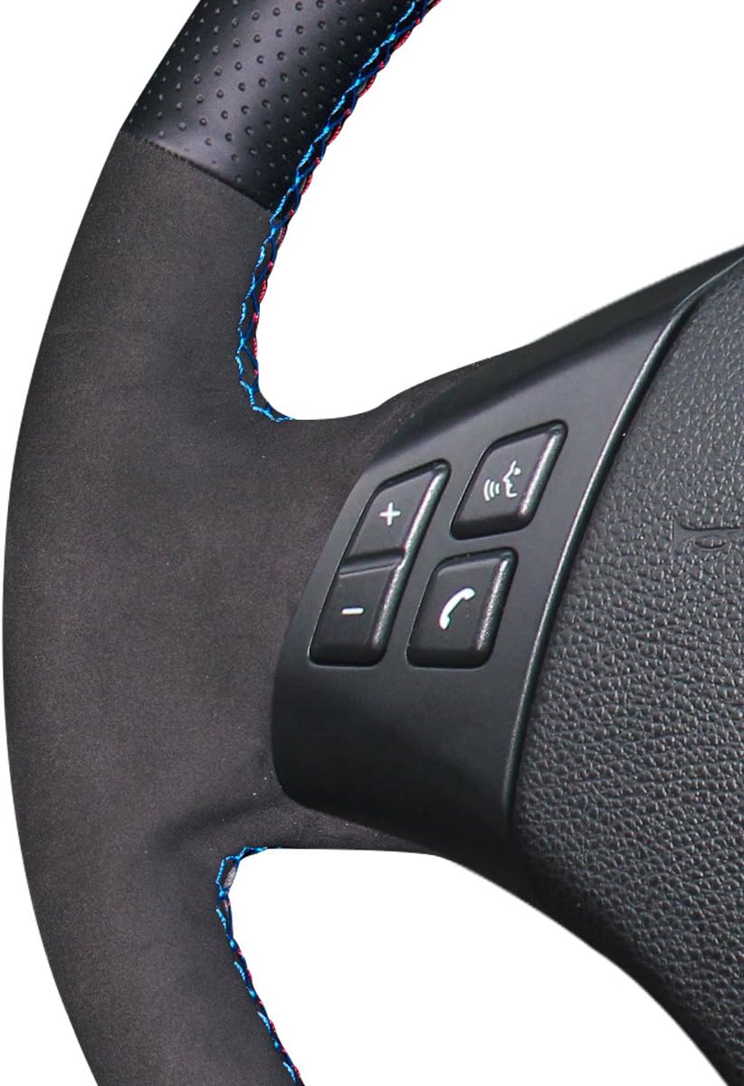 MEWANT Hand-Stitched Black Suede with Leather Steering Wheel Cover Wrap for BMW 3 Series E90 E91 E92 E93 2006 2007 2008 2009 2010 2011