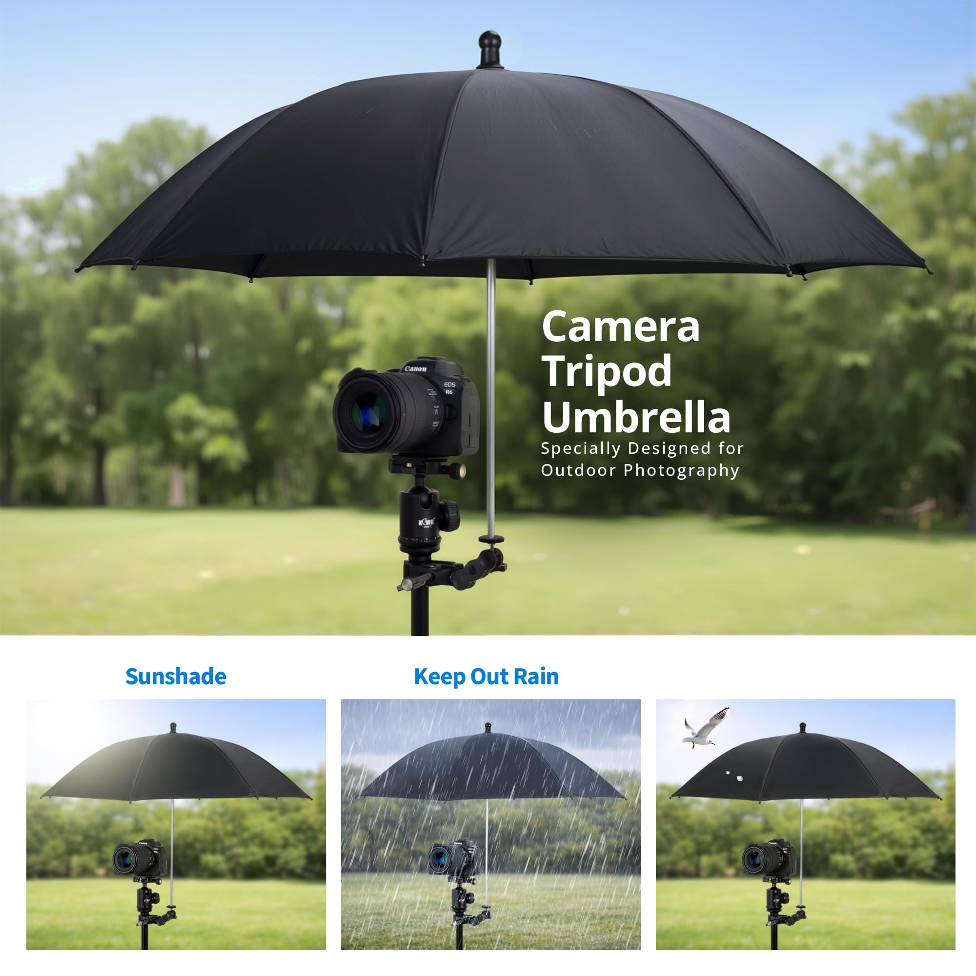 Paraguas para cámara de 25 Pulgadas con Super Clip, Protector Ajustable para trípode, Cubierta Impermeable y Parasol para A7V A7IV A7III A7II A7M5 EOS R5 II III R6 Z6III Z8 y XbotGo
