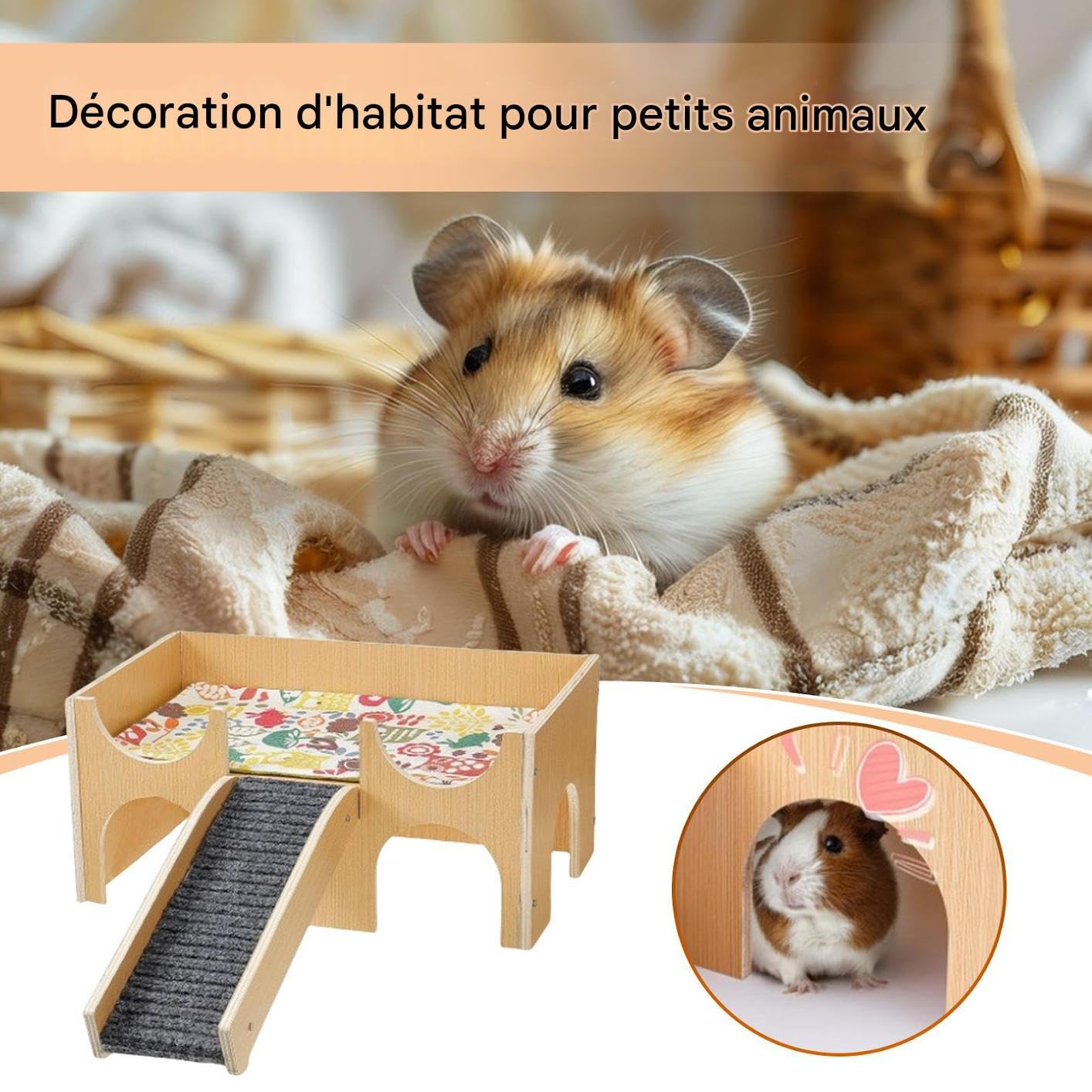 Hábitat para Roedores Casa de Madera de Dos Pisos Desmontable | Pequeño Hogar para Ratones y Garbancillos para Anidar, Dormir, Jugar, Enriquecimiento, Cría, Conejillos de Indias y Erizos