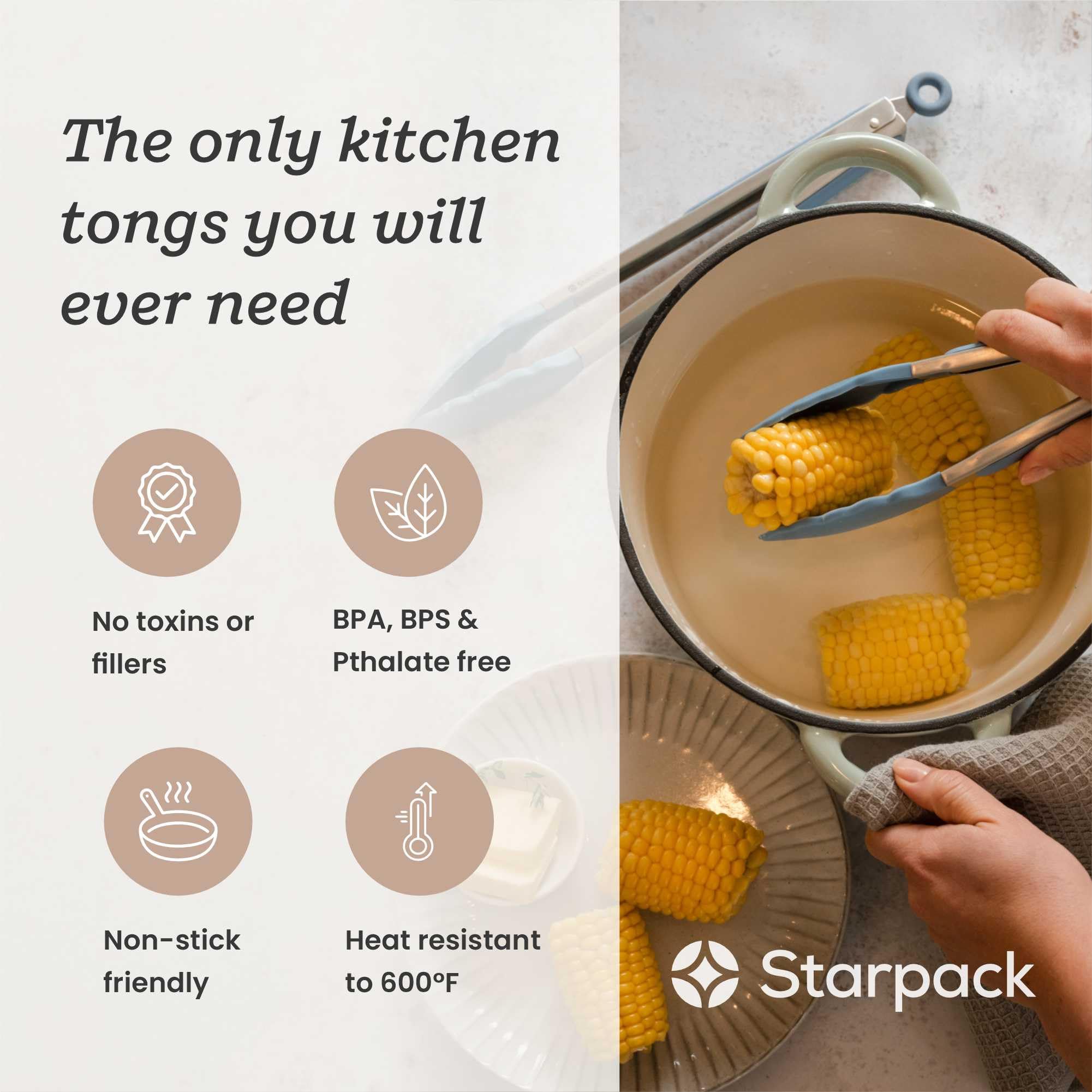 Starpack - Pinze da cucina in silicone "Get a Grip" per cucinare (2 pezzi) - Pinze per barbecue resistenti al calore fino a 315,6 °C - Utensili da cucina in acciaio inox con punte in silicone