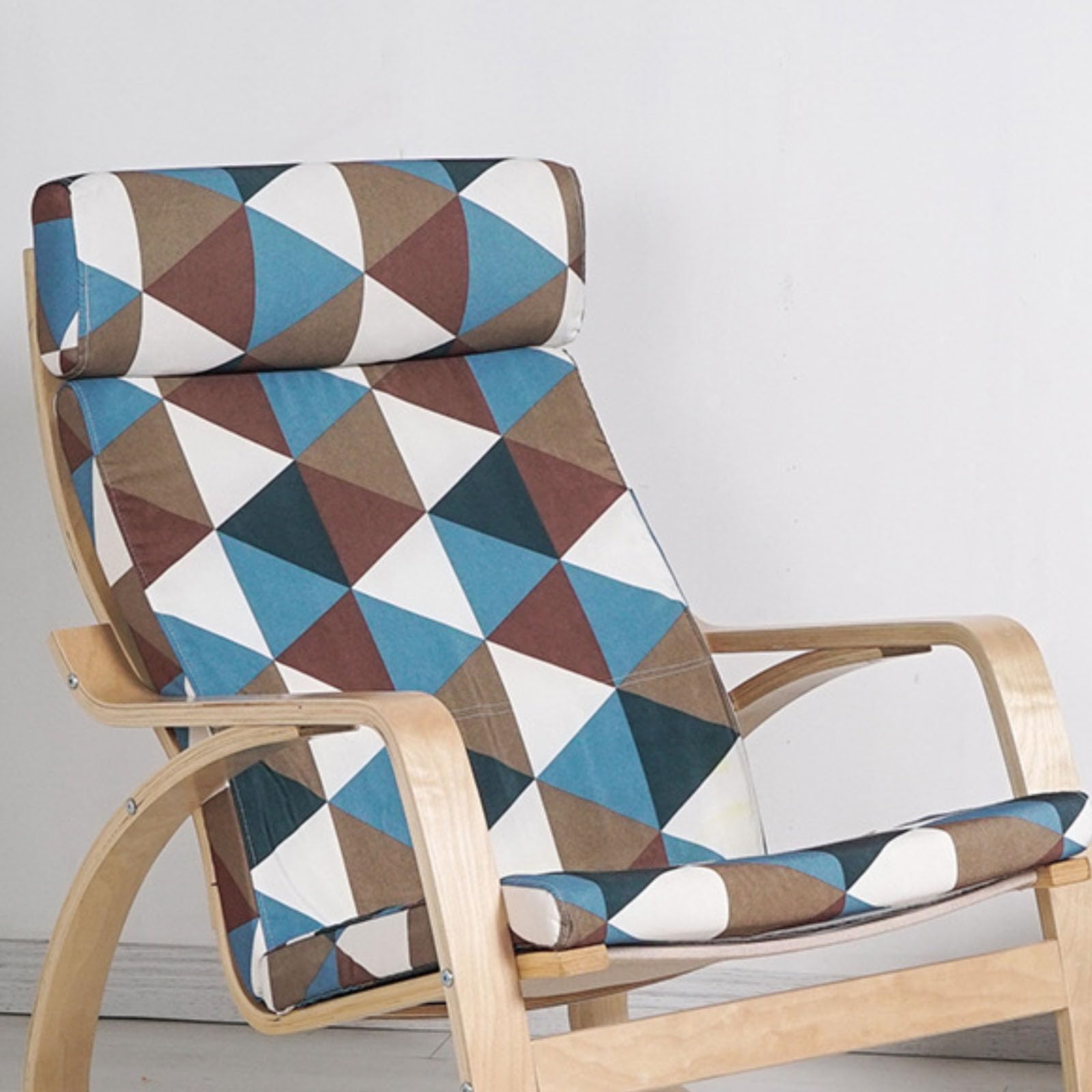Cuscino per poltrona Poang da 1 pezzo, morbido cuscino di ricambio per sedia a dondolo con rivestimento rimovibile Cuscino in cotone per sedia Poang antiscivolo, spesso imbottito,Blue triangle