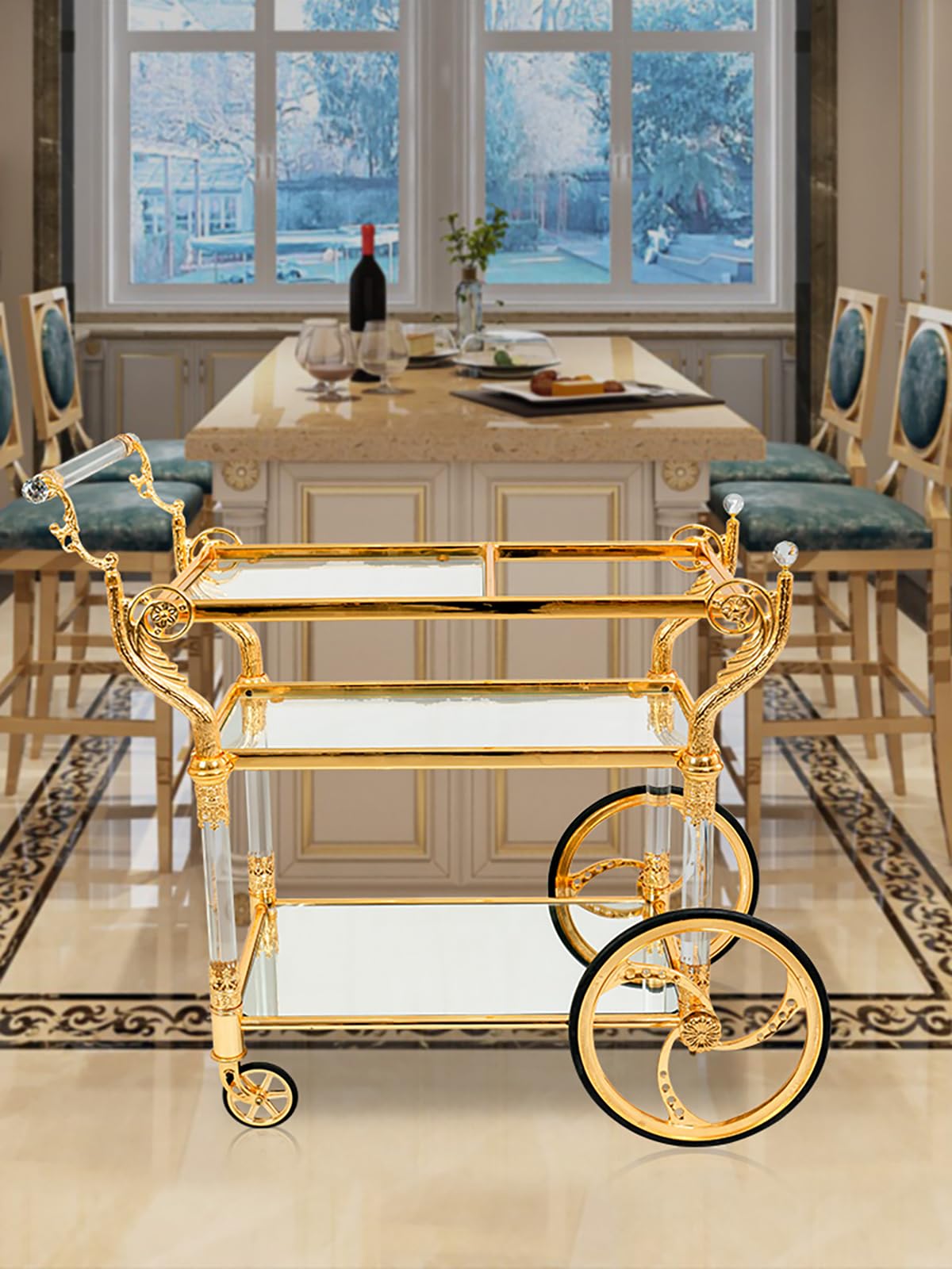 Carrito rodante con ruedas, carrito utilitario de 3 niveles, carrito de almacenamiento móvil para hotel, restaurante, sala de estar, organización de cocina y exhibición