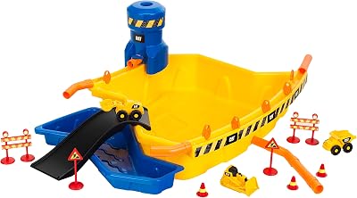 Theo Klein 3248 Caterpillar – Sandbaustelle Mega I Sand- und Wasserbecken I Inkl. Kipper, Radlader, Raupe I Mit Wasserturm, Rohren u.v.m.I Maße: 95cmx66cmx 34,5cm I Spielzeug für Kinder ab 18 Monaten
