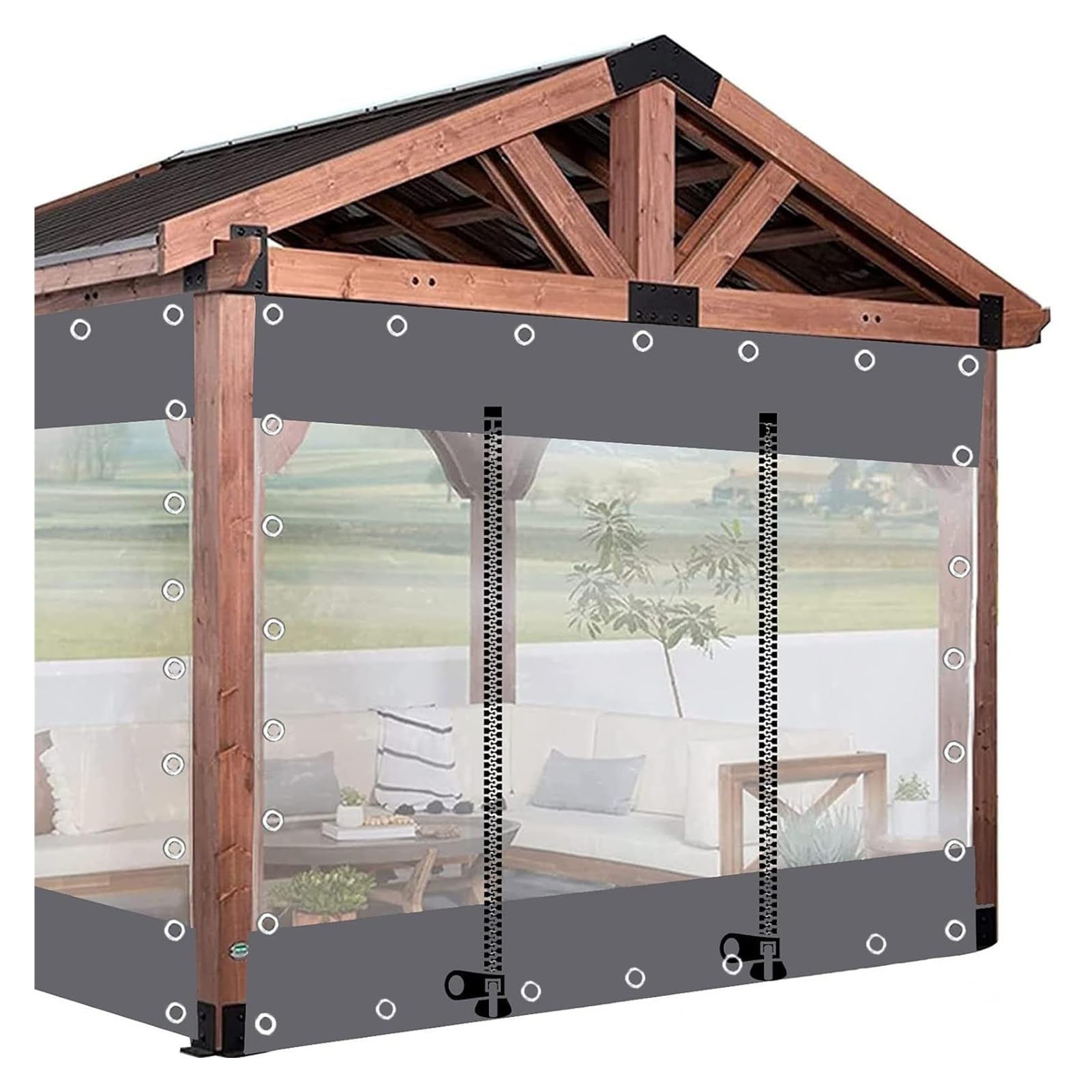 Clear Waterproof PVC Tarpaulin with Zip for Outdoor Pergola Customizable Size and Color Rain Curtain with Grommets Transparent Side Panels 400x230cm