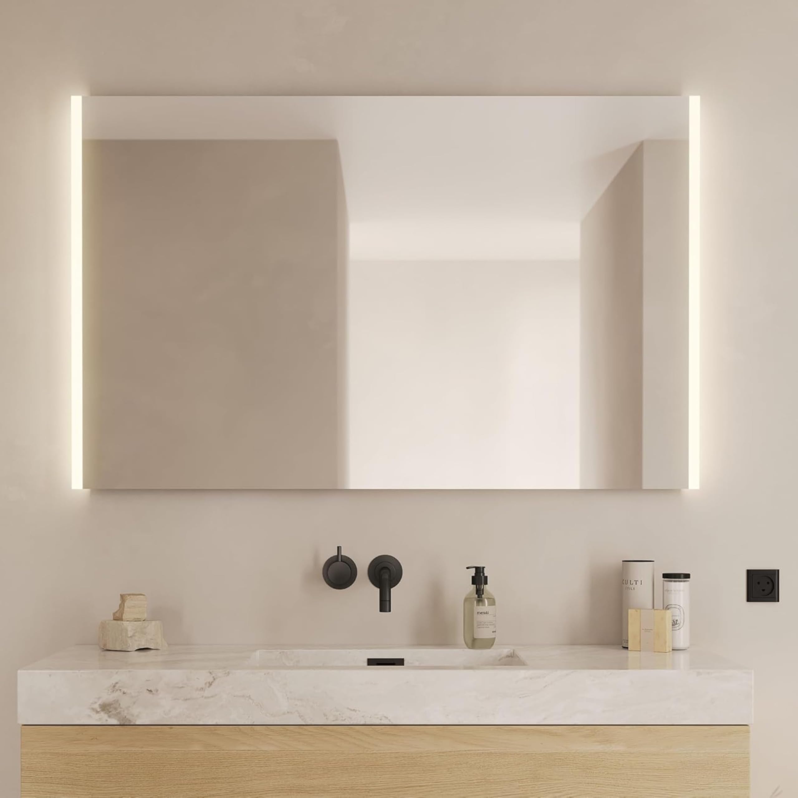 Niccy LED-Spiegel Fürs Badezimmer – 91,4x61 Cm, Dimmbar, 3 Lichtfarben, Beschlagfrei
