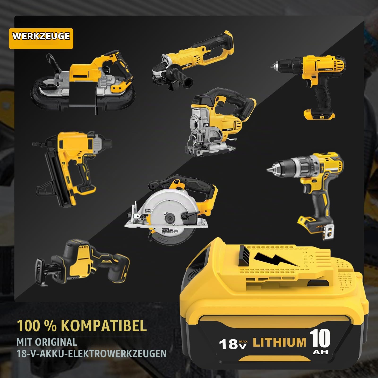 2er-Pack 10.0Ah Ersatzakku für Dewalt Akku 18V+ Ladegerät DCB107 Kompatibel mit DCB206 DCB204 DCB203 DCB201 DCB200 DCD/DCF/DCG Serie Akku-Elektrowerkzeuge