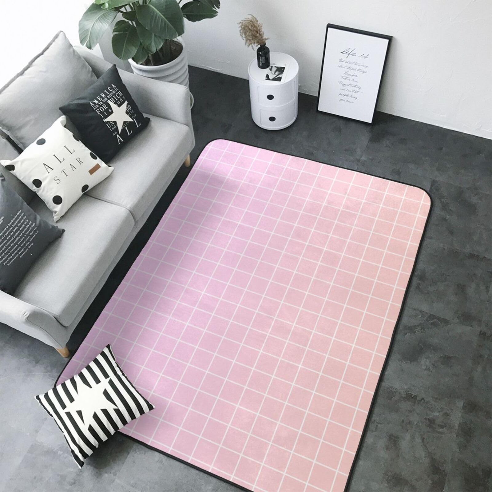 Tapis antidérapant pour intérieur et extérieur rose ombré facile à nettoyer