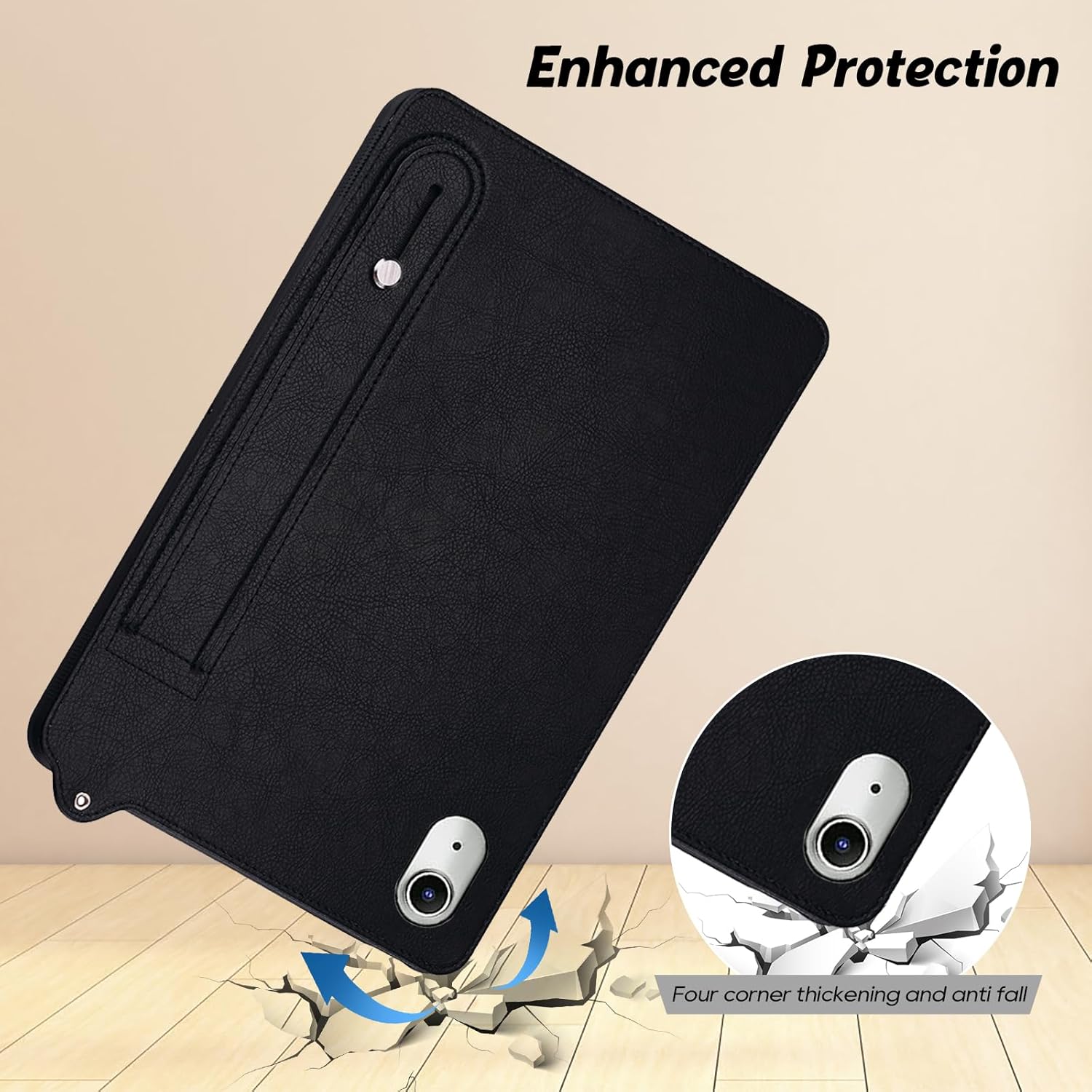 Slim Case for Apple iPad Air 13 Inch M2 2024, PU Leather Lightweight Hand Strap Stand Feature Drop Protection Back Cover for iPad Air 13" 2024, Black