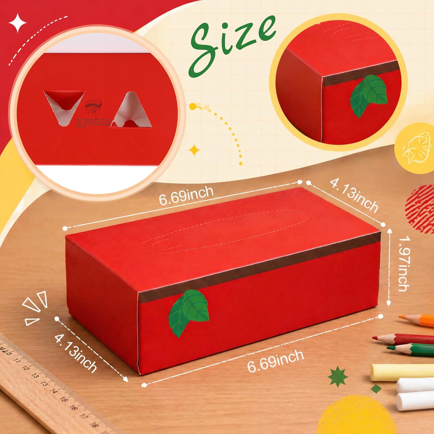 Eaasty 12 Packs Classroom Tissues with Boxes Bulk 3 Ply 80 Sheets Tissues for Back to School Teacher Tissue Boxes with Pencil Notebook Apple Ruler Crayon Composition Book Designs Classroom Supplies