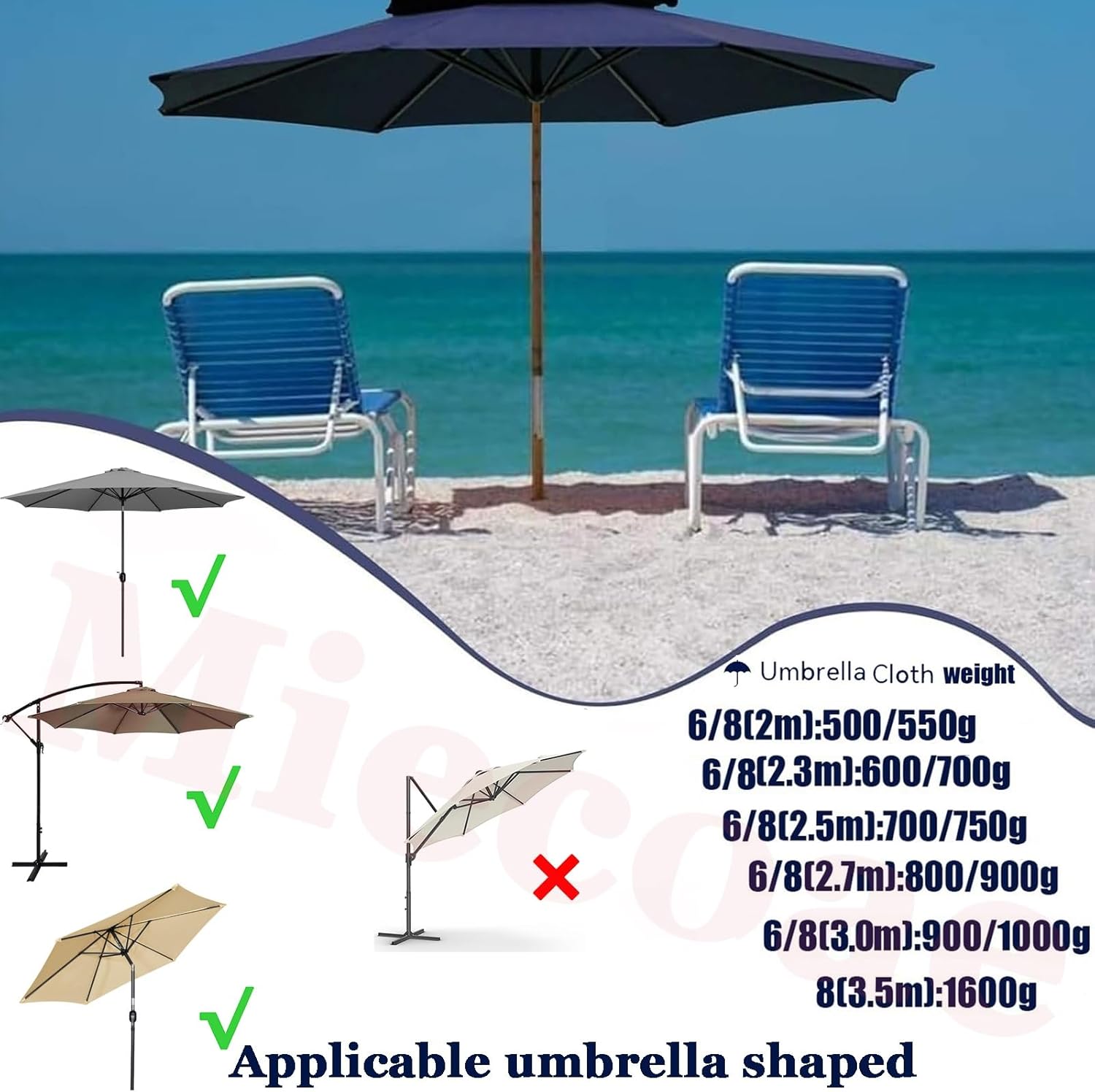 Patio 8.2ft/8.8ft/9ft/10ft Umbrella Replacement Canopy Cover Garden Umbrella Replacement Cloth 6 Ribs/8 Ribs for Outdoor Backyard Pool Umbrellas Cantilever Parasols Covers(W8,8 Ribs- 8.8 FT 270 cm)