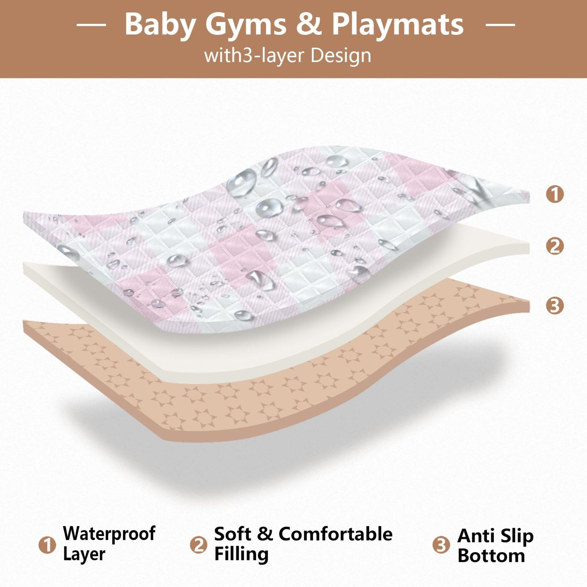 Alfombra de juego plegable para bebé, lavable, para actividades de gimnasio y actividades en el suelo, color pastel y blanco, 127 x 127 cm