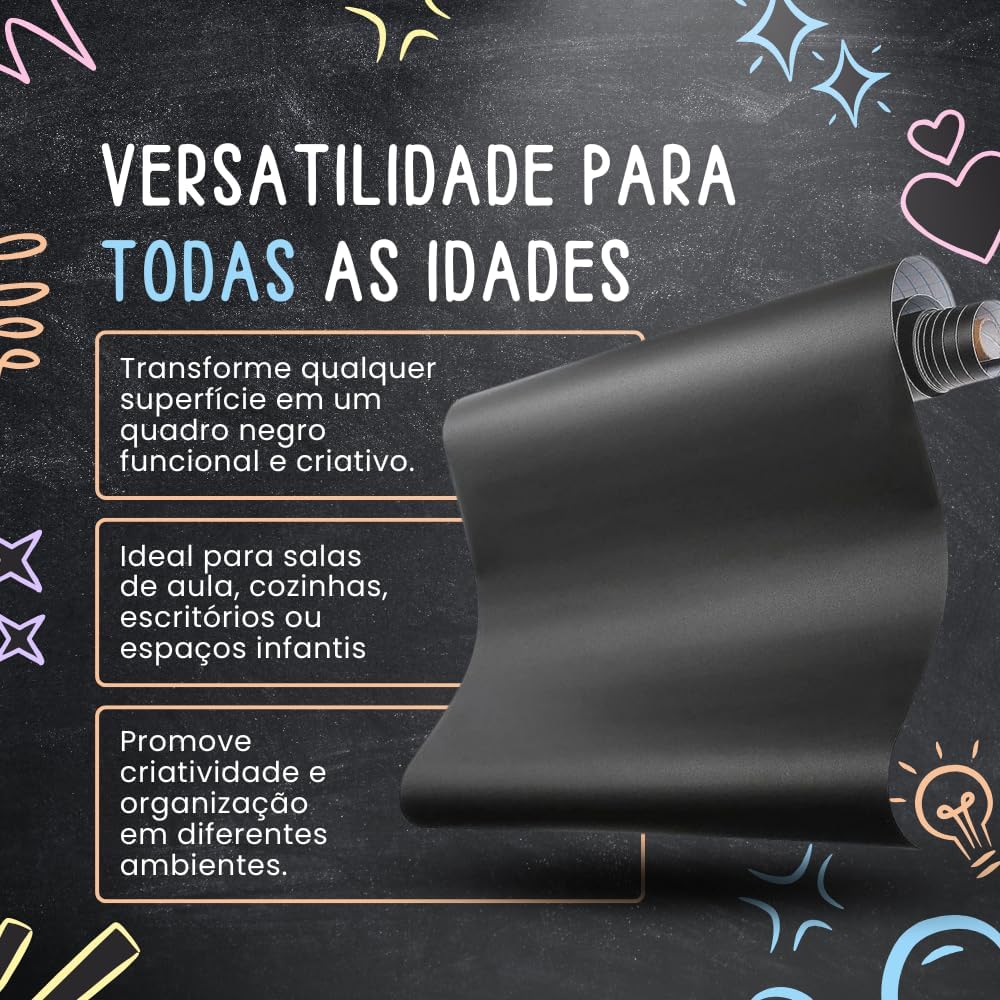 JIANW Adesivo Lousa Quadro Negro Preto Fosco Autocolante Revestimento Alta Aderência Papel de Parede Escrever Pintar Desenhar Colorir 2m X 45cm JIANW Adesivo Lousa Quadro Negro Preto Fosco Autocolante Revestimento Alta Aderência Papel de Parede Escrever Pintar Desenhar Colorir 2m X 45cm