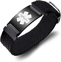 Vista 17 de Pulseras de alerta médica para mujeres, hombres, niñas, niños, pulsera de identificación médica personalizada con pulsera elástica trenzada
