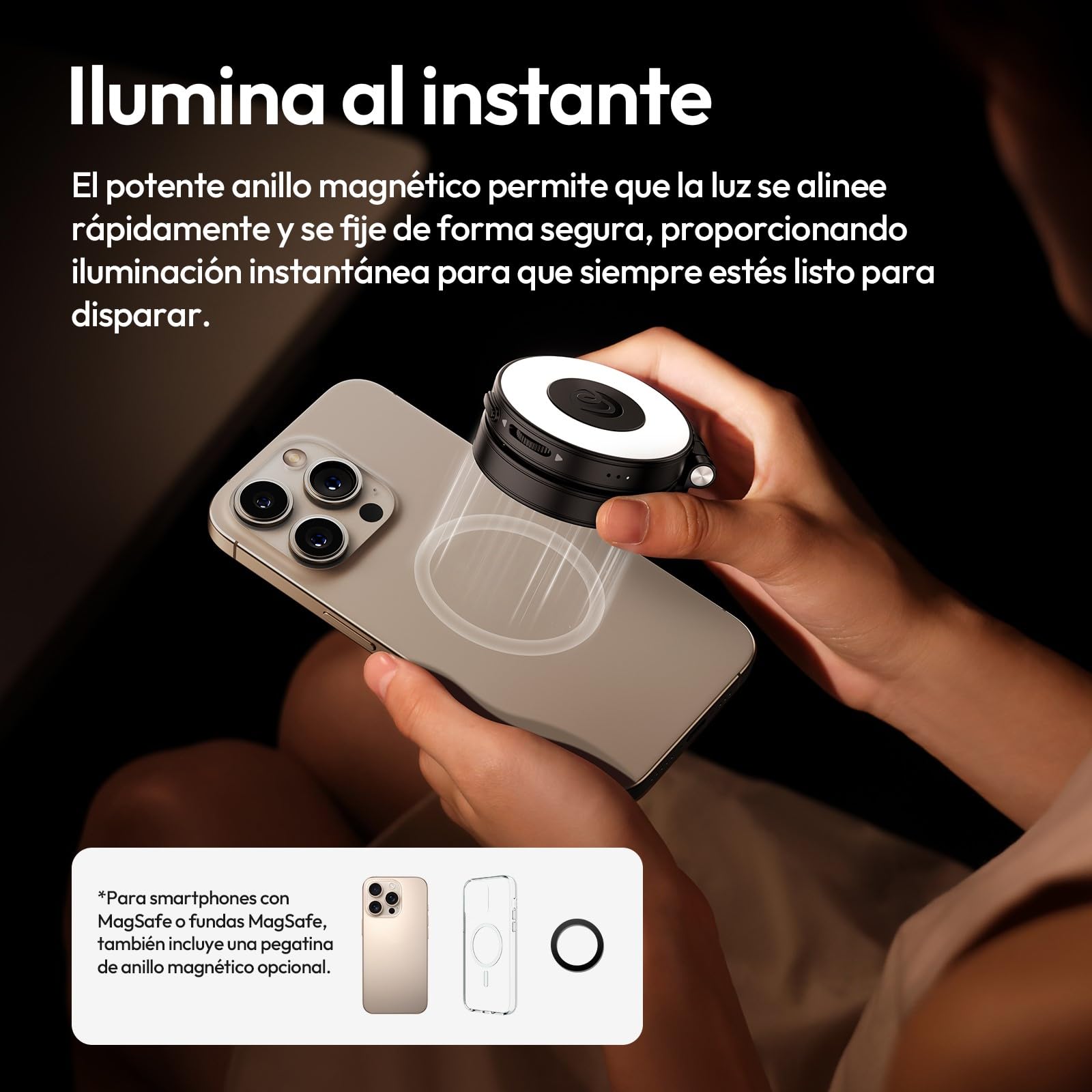 ULANZI LM23 Luz Magnética para Selfie MagSafe, Anillo Luminoso para iPhone, Aro de Luz LED con Espejo, Anillo de Luz Extensión Reversible, para Videollamada, Conferencia y Fotografía
