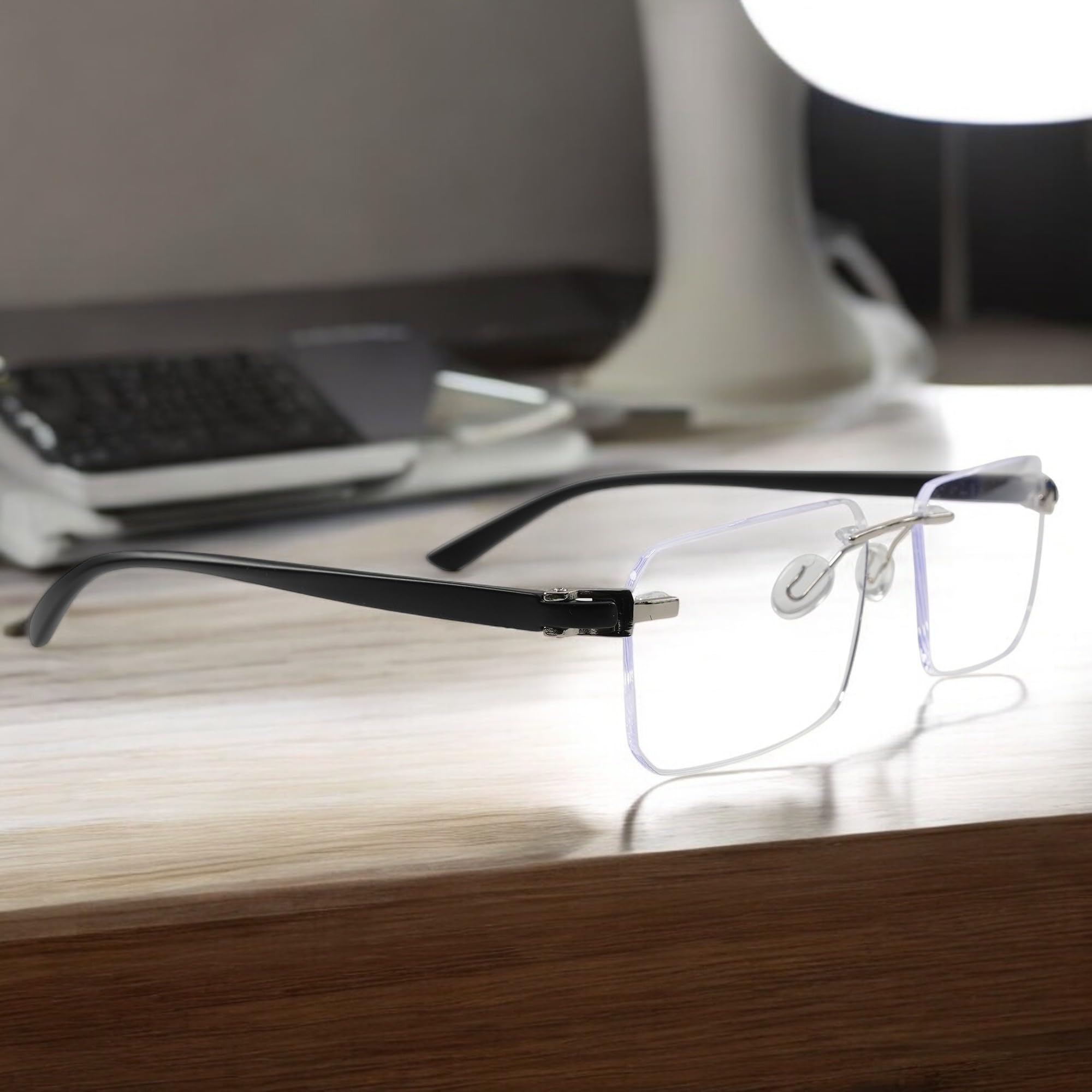 Redex Rimless Aviator Frame For Men & Women (Black) (Silver) - Image 2 thumbnail