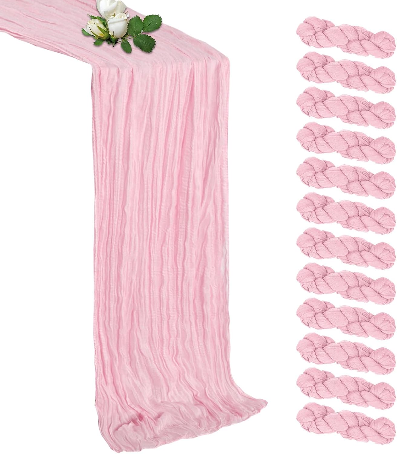 12 Pack Pink Table Runner 17 x 108 Inch Cheesecloth | Boho Gauze, Rustic Sheer Fabric, Banquet Picnic, Baby Shower Party Wedding, Holiday Décor