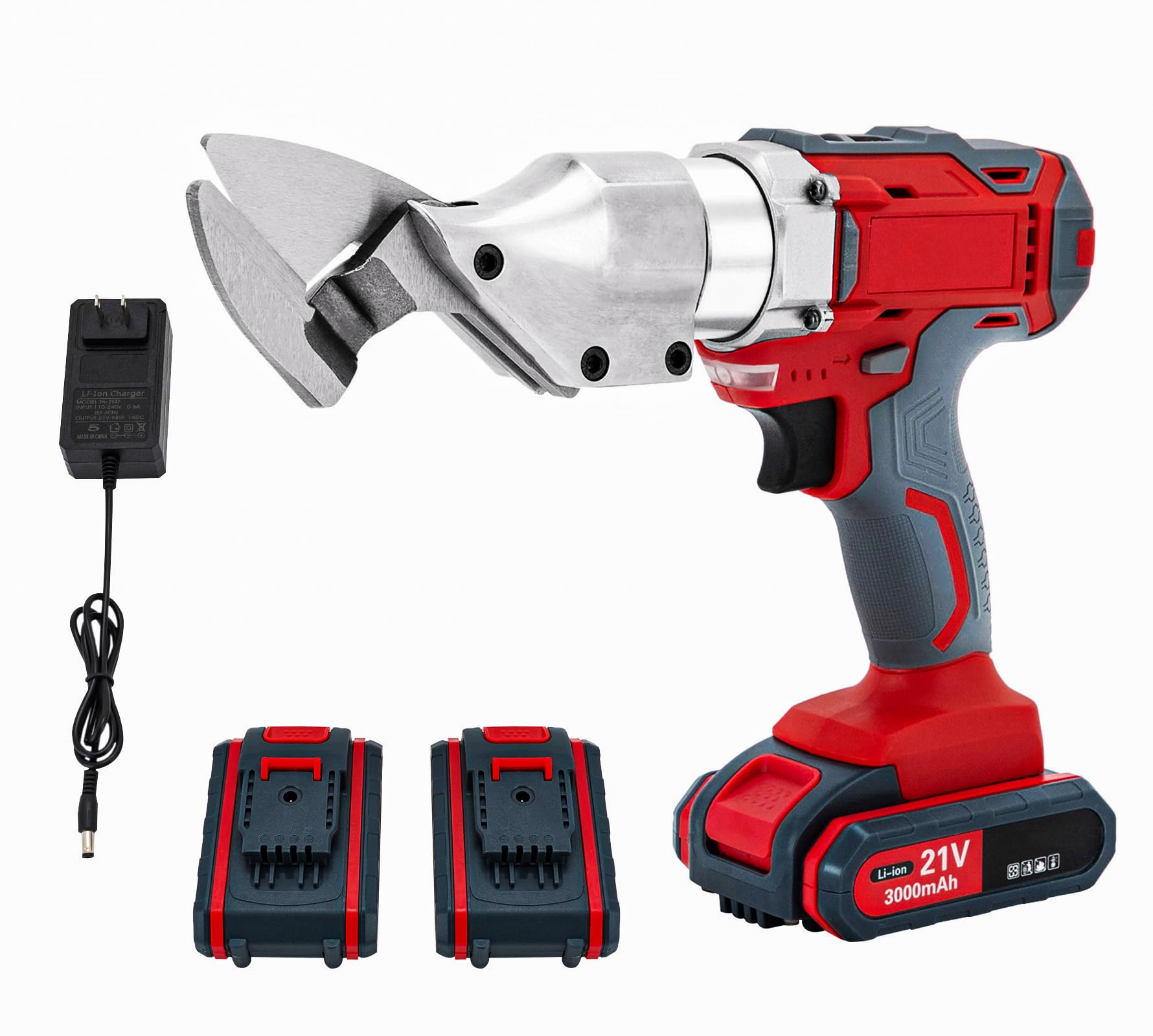 21V Cordless Sheet Metal Shear, Heavy Duty Electric Tin Snips Cutter Scissor with 2 Batteries,360 Degree Pivoting Head Brushless Corrugated Metal